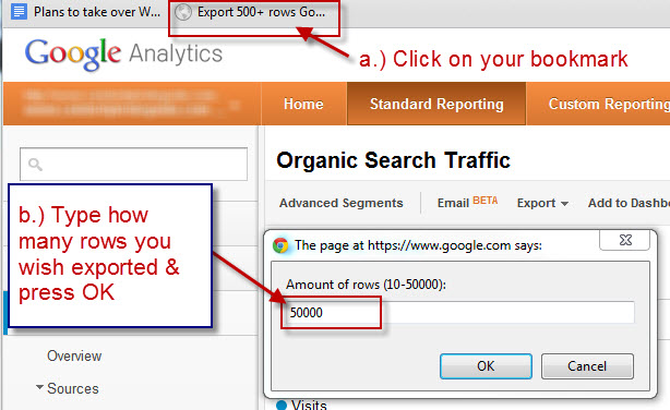 Step 2 - Export more than 500 rows from Google Analytics