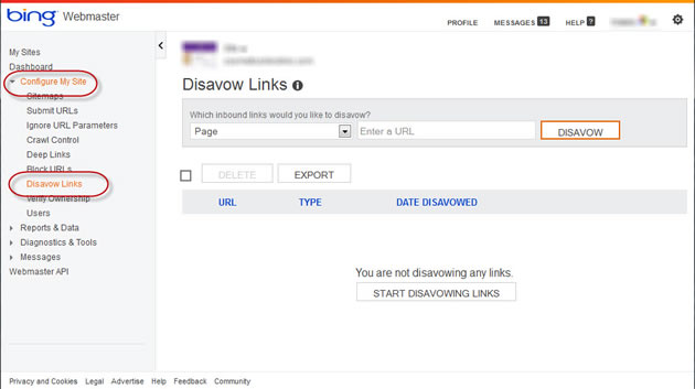 Bing Disavow Links Tool