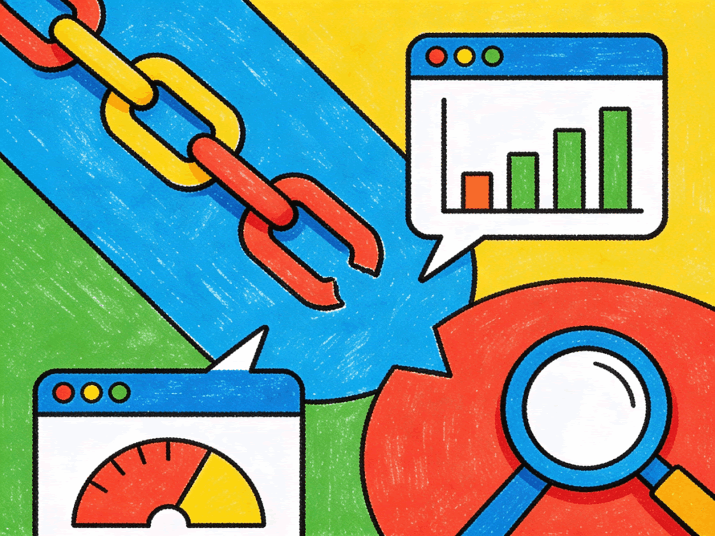 Illustration representing backlink cleanup and SEO link management using abstract symbols