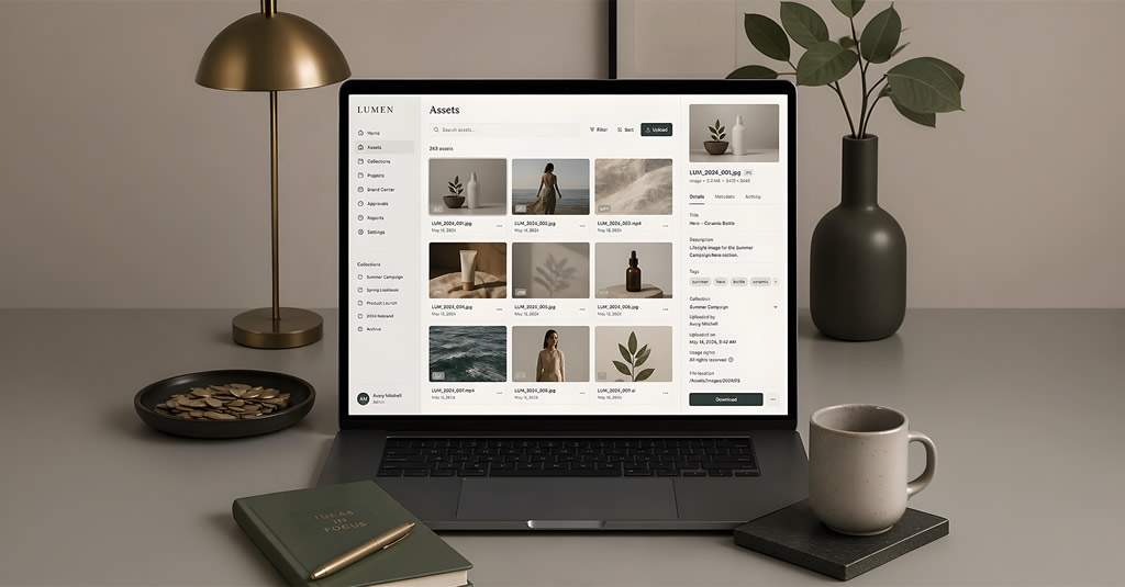laptop showing image asset library