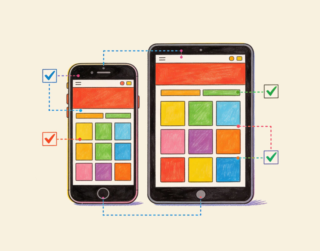Illustration of a responsive website layout adapting to mobile devices.