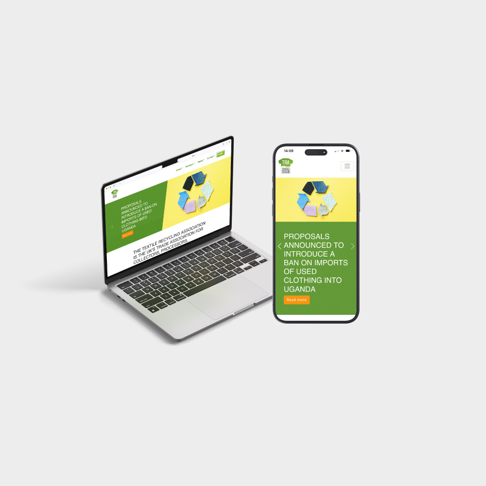 Textile Recycling Association homepage on mobile and laptop
